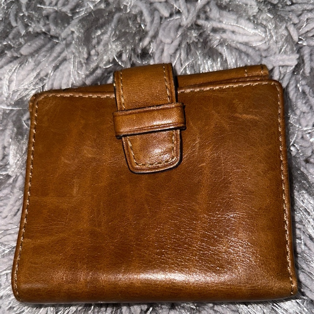 Coach Brown tan Leather Wallet with Buckle pink interior double bifold cute 🥰 - Picture 2 of 12